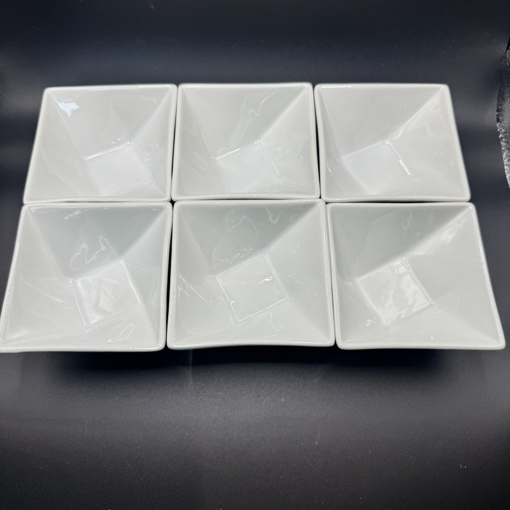 Pier1 Imports Small White Porcelain Square Twist Sauce Dip Bowls - Set of 6